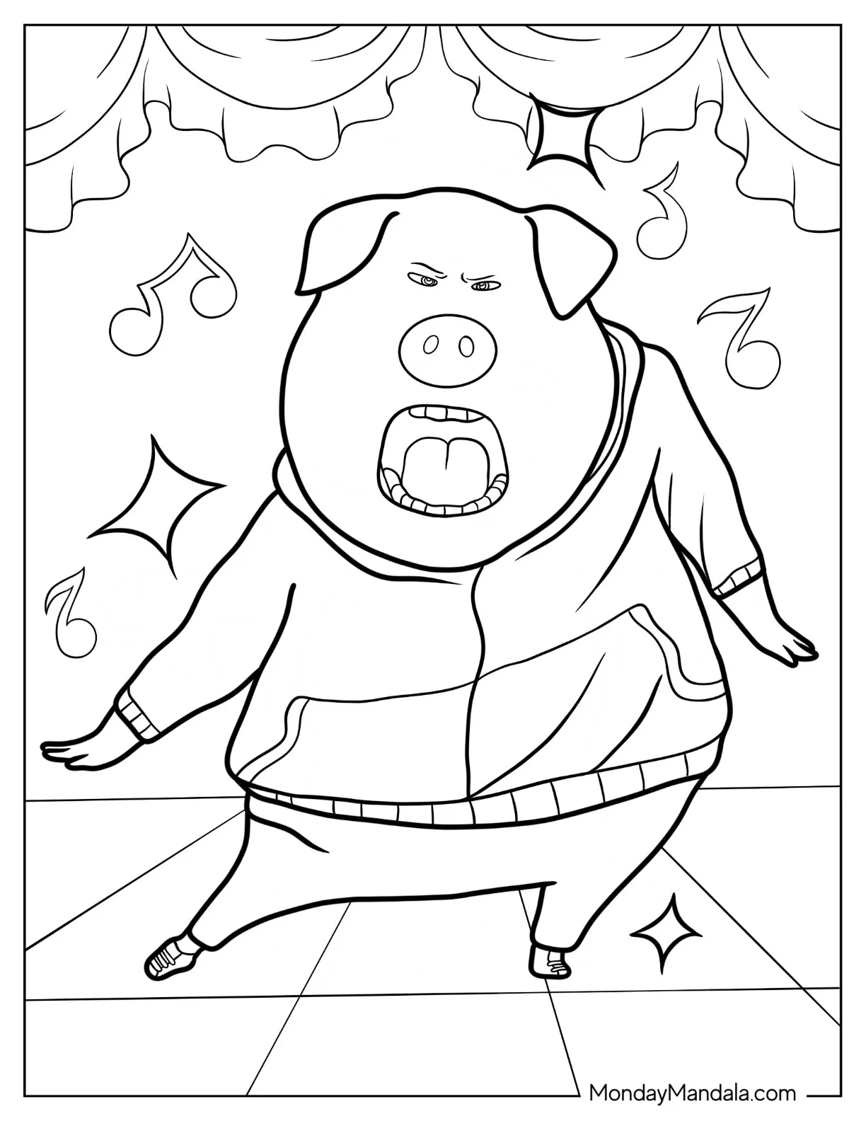 Sing Coloring Page Of Gunter Singing And Dancing In Tracksuit For Kids coloring page
