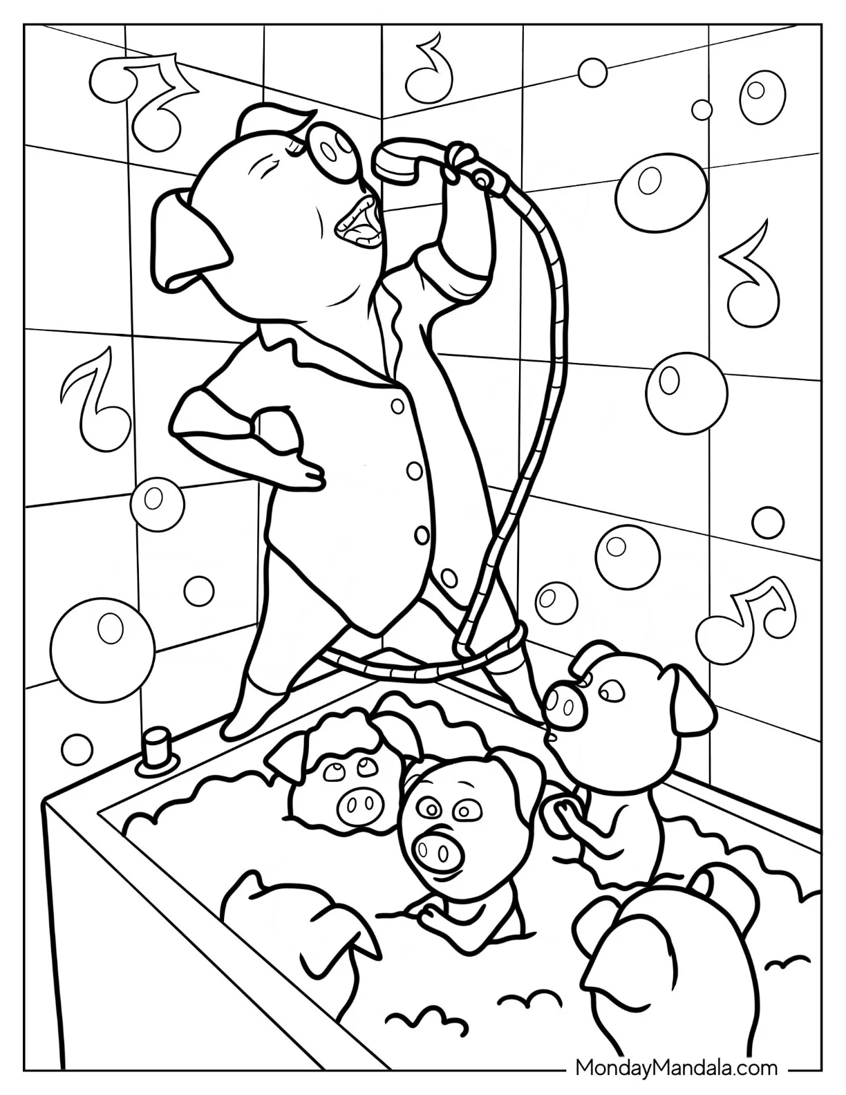 Sing Coloring Page Of Rosita Singing In The Shower While Bathing Piglets coloring page