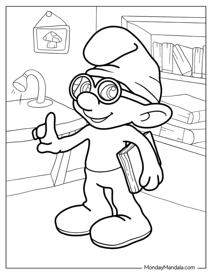 Brainy Smurf Coloring Sheet coloring page