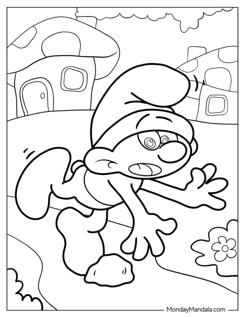 Clumsy Smurf Tripping On Rock coloring page