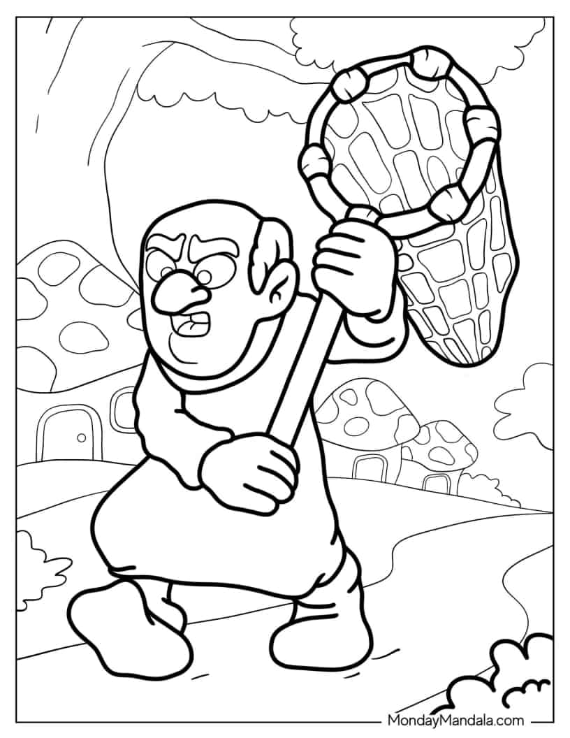 Coloring Page Of Gargamel Trying To Catch Smurfs coloring page