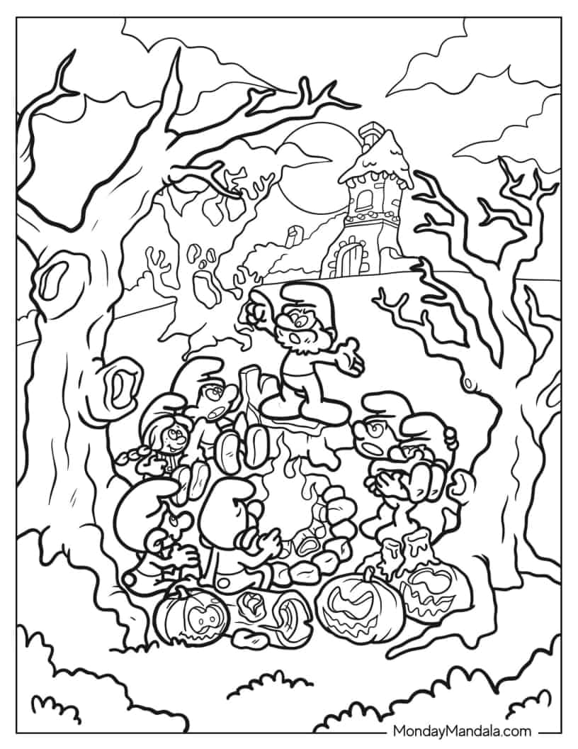 Detailed Halloween Smurfs Coloring Page coloring page