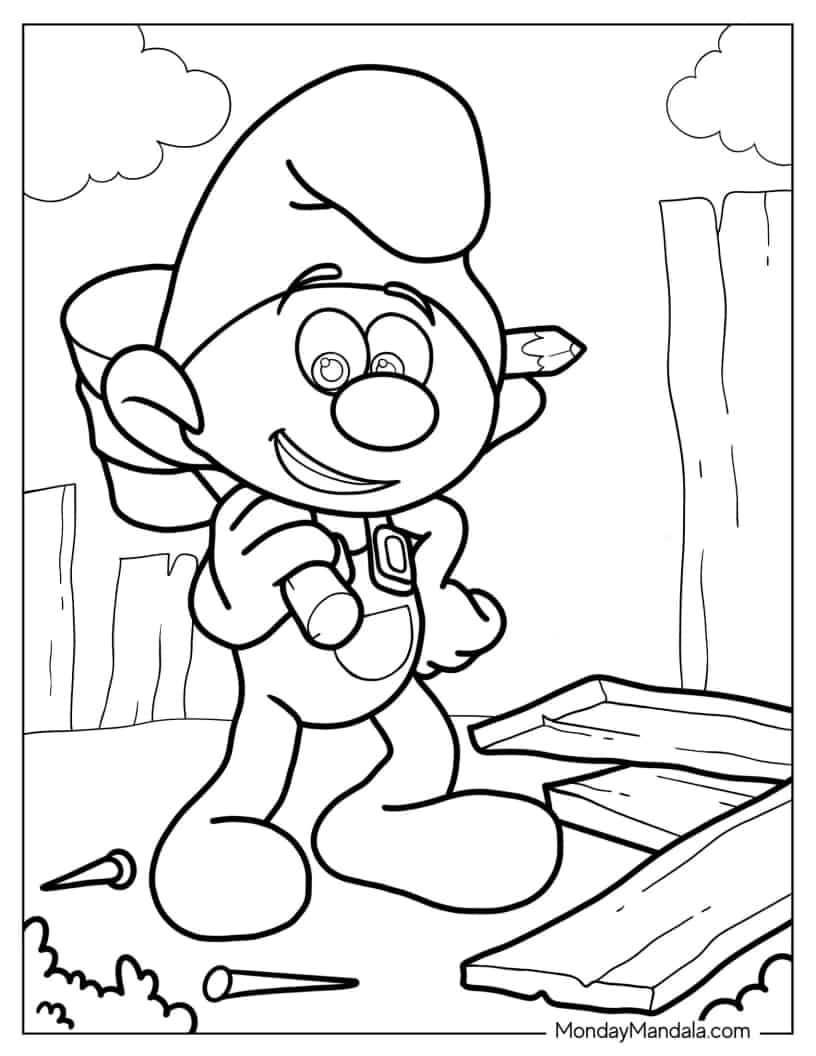 Handy Smurf Holding Mallet coloring page
