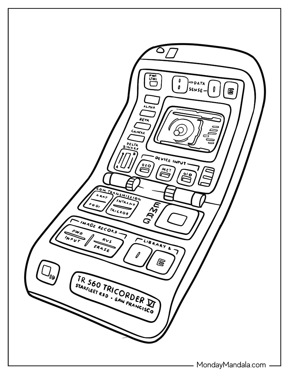 Star Trek Coloring Page Of Simple Starfleet Tricorder Outline coloring page