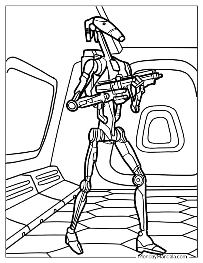 Battle Droid Holding Blaster In Starship Coloring Sheet coloring page