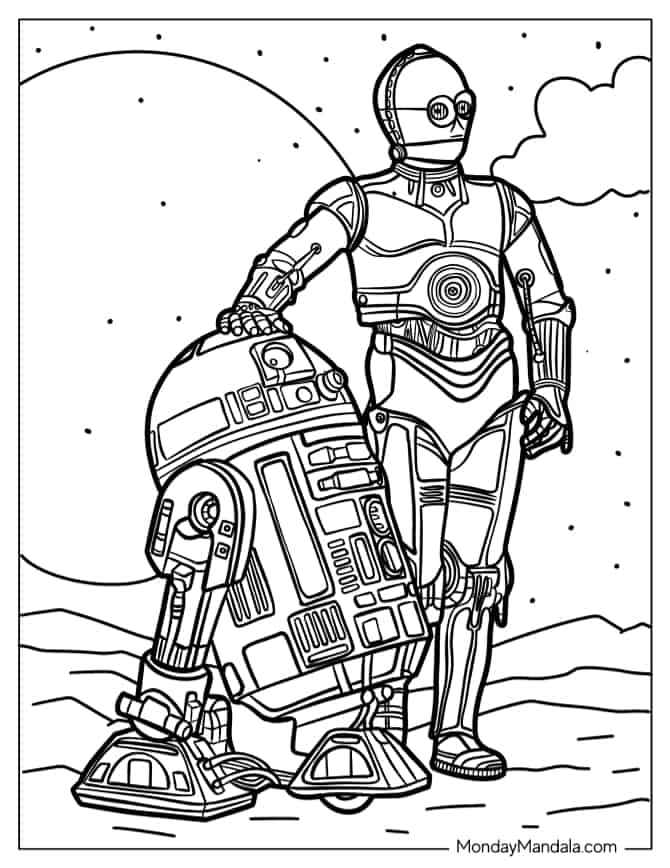 C-3PO And R2-D2 Standing Together coloring page