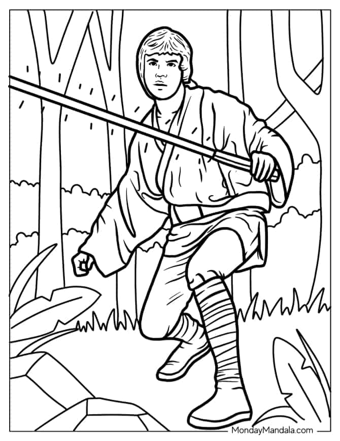 Luke Skywalker Holding Lightsaber Coloring In coloring page