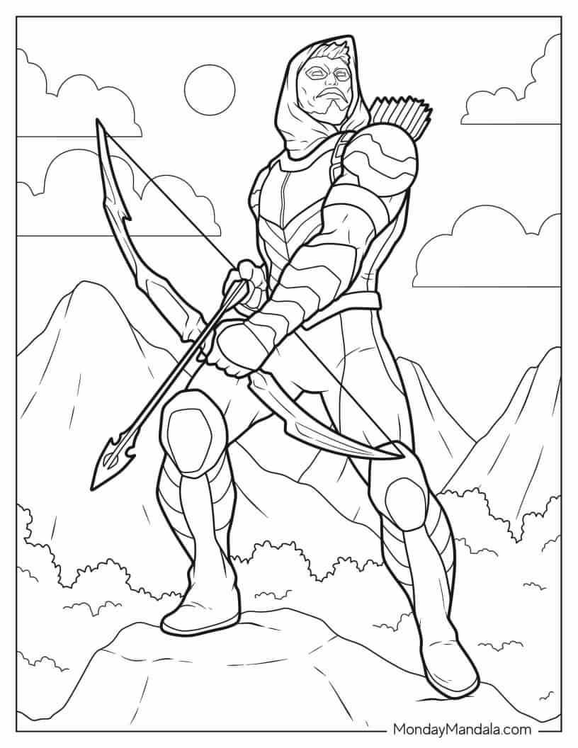Green Arrow In The Mountains coloring page