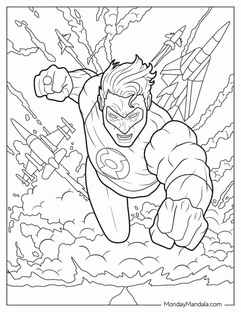 Green Lantern Fighting Coloring Page coloring page