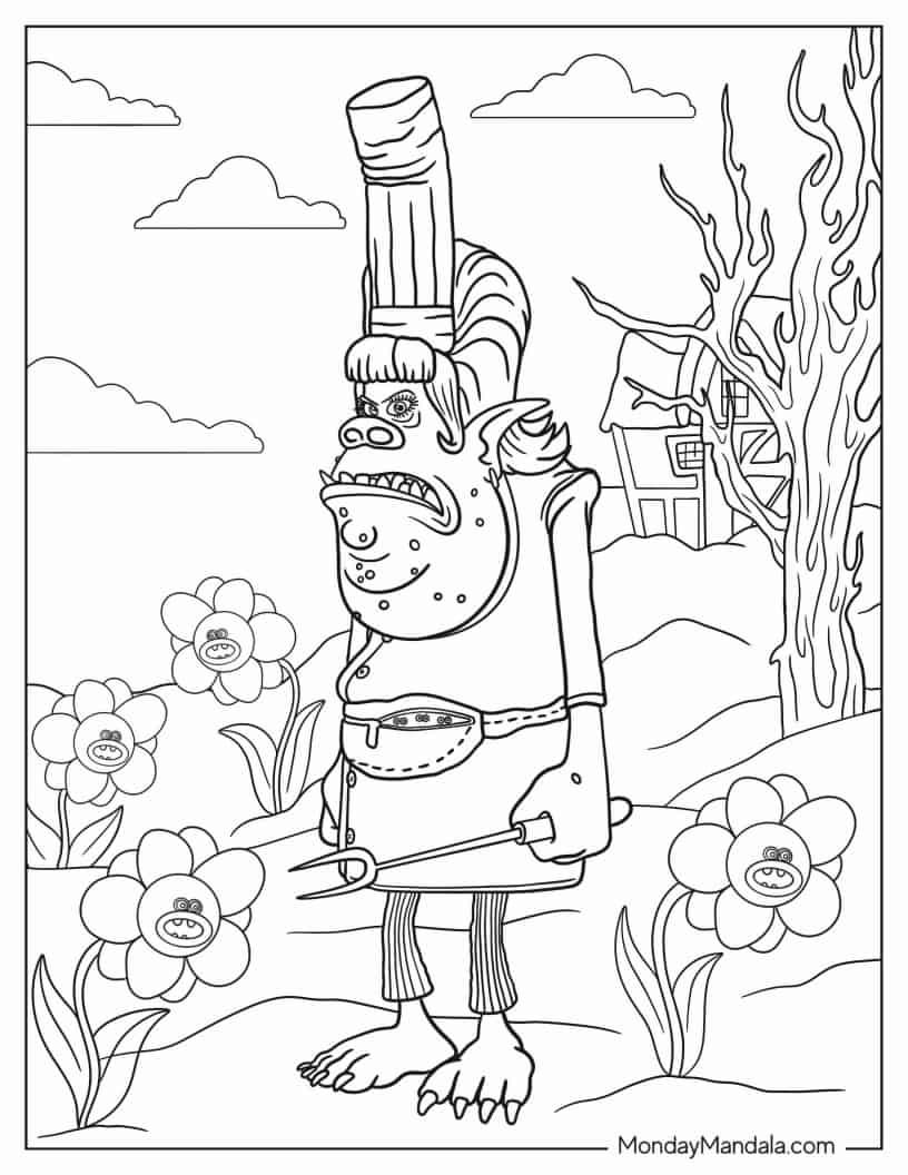 Angry Chef Troll coloring page — printable line art