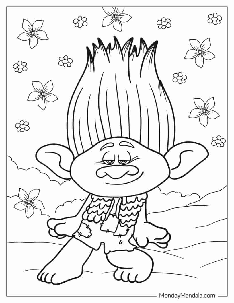 Branch Troll Dancing coloring page — printable line art