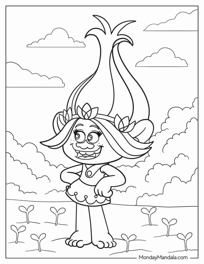 Cartoon Princess Poppy To Color coloring page — printable line art