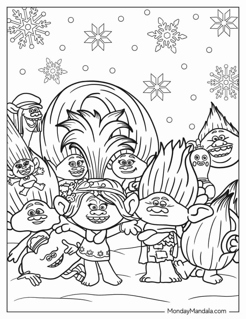 Christmas-Themed Trolls Coloring Page coloring page