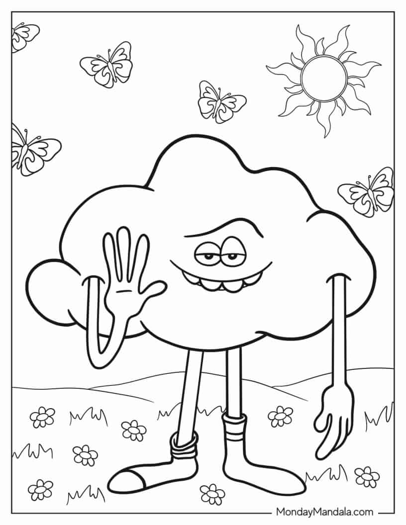 Cloud Guy Troll Waving Hand coloring page