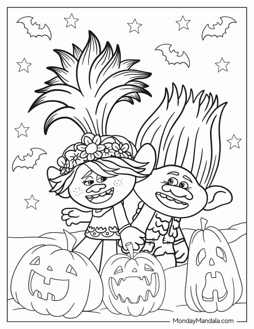 Halloween Themed Trolls Coloring Page coloring page — printable line art