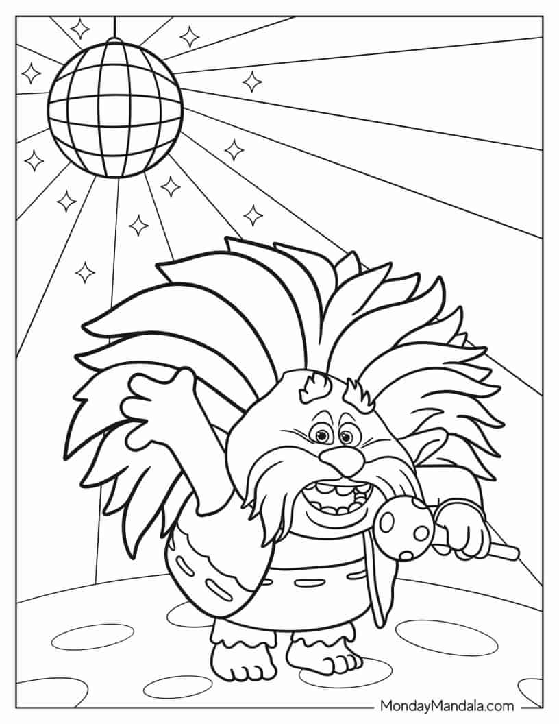 King Peppy Troll Singing coloring page