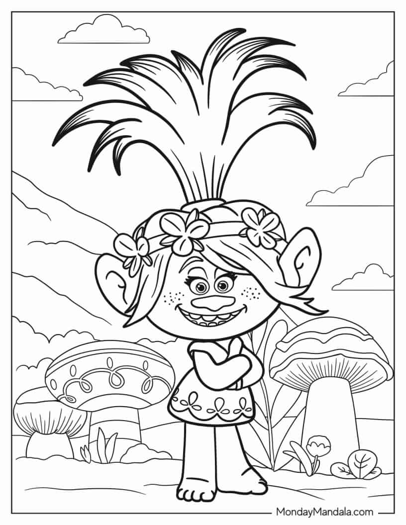 Princess Poppy Standing In Field Coloring Sheet coloring page