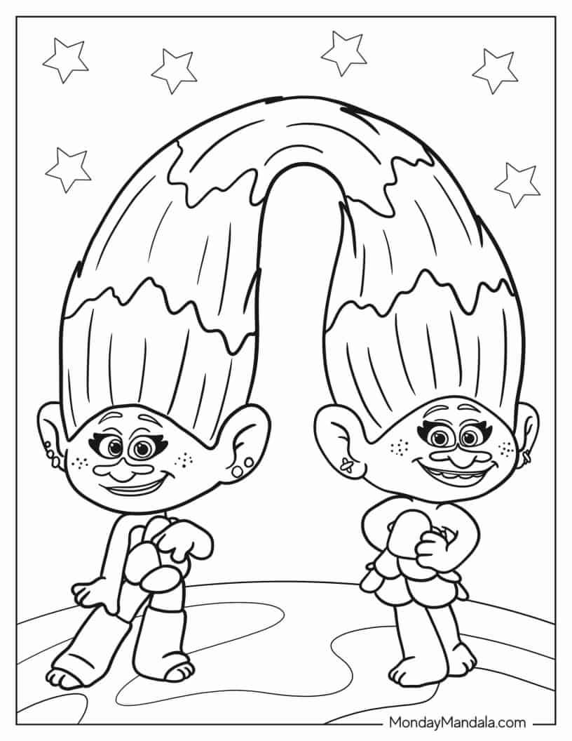 Satin and Chenille Trolls Coloring In for Preschoolers coloring page