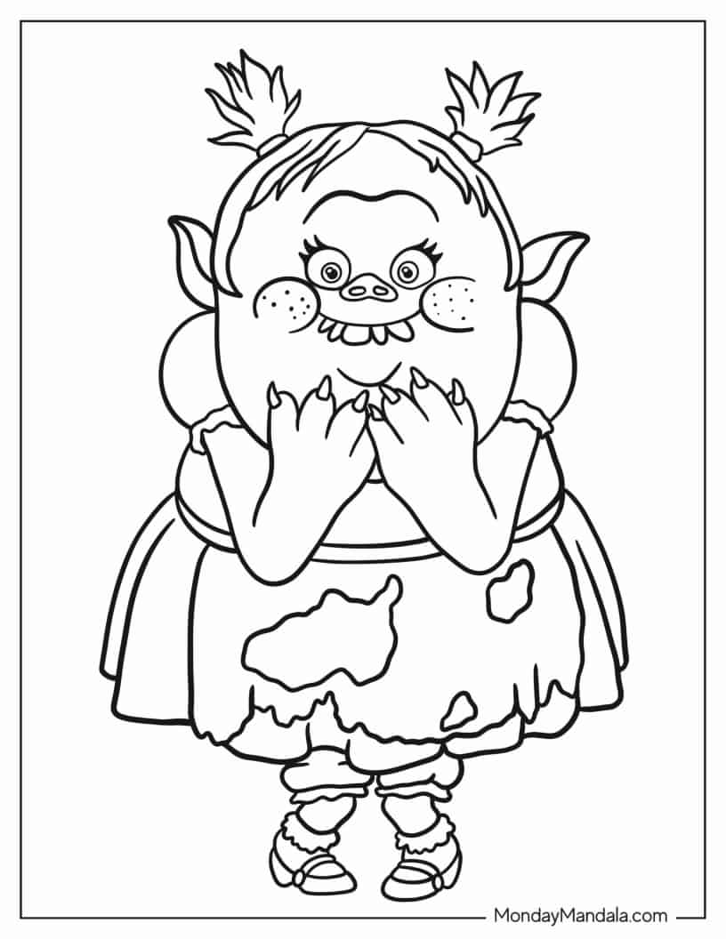 Simple Outline of Bridget Troll coloring page