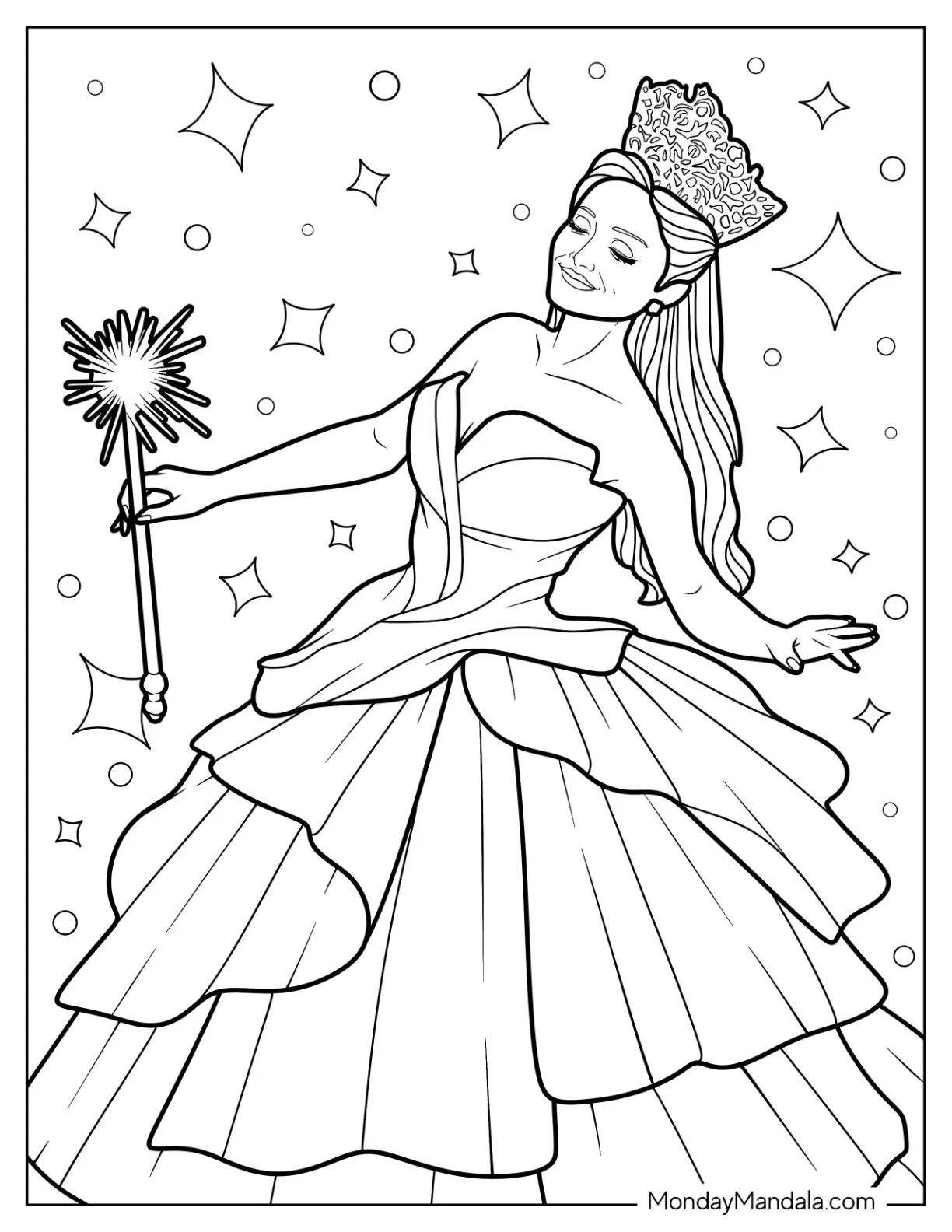Wicked Coloring Page Of Ariana Grande As Glinda The Good Witch coloring page