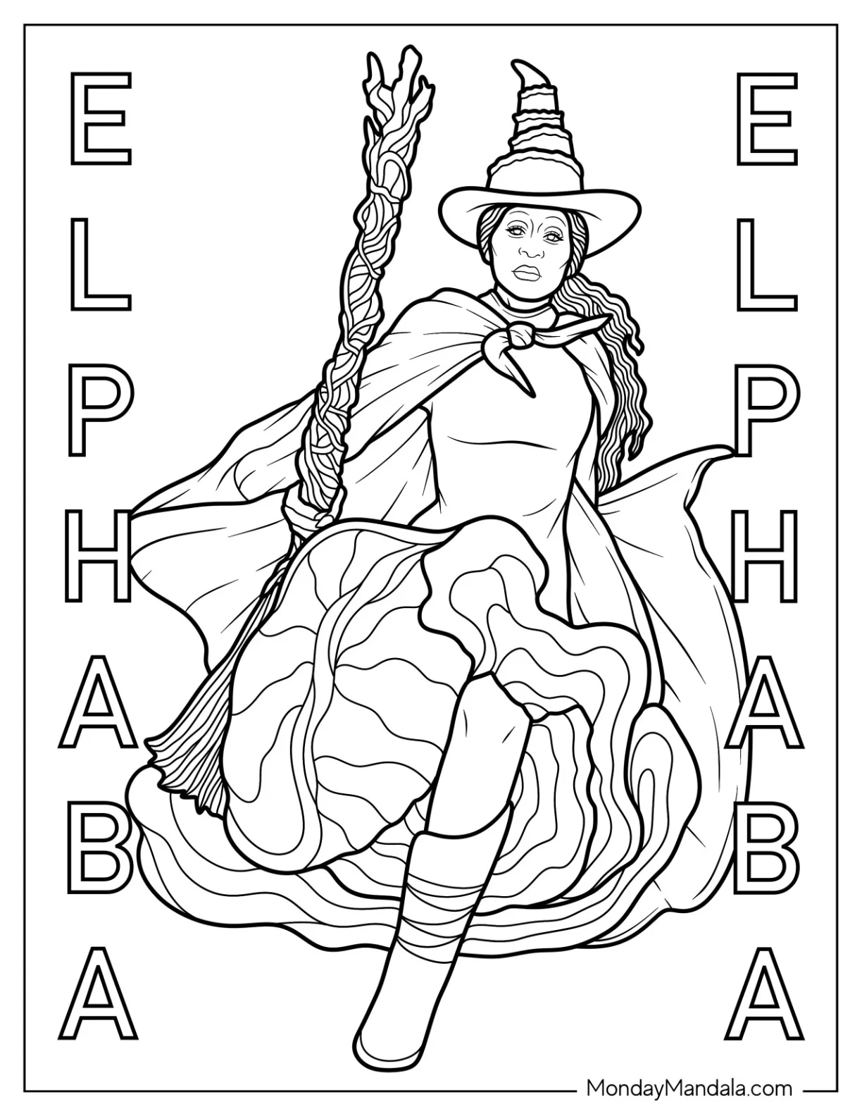 Wicked Coloring Page Of Detailed Elphaba Running coloring page