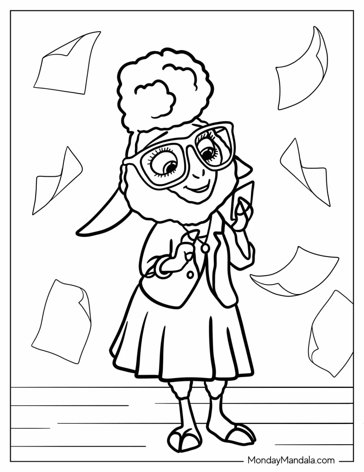 Zootopia Coloring Page Of Bellwether Reading A Note For Kids coloring page — printable line art