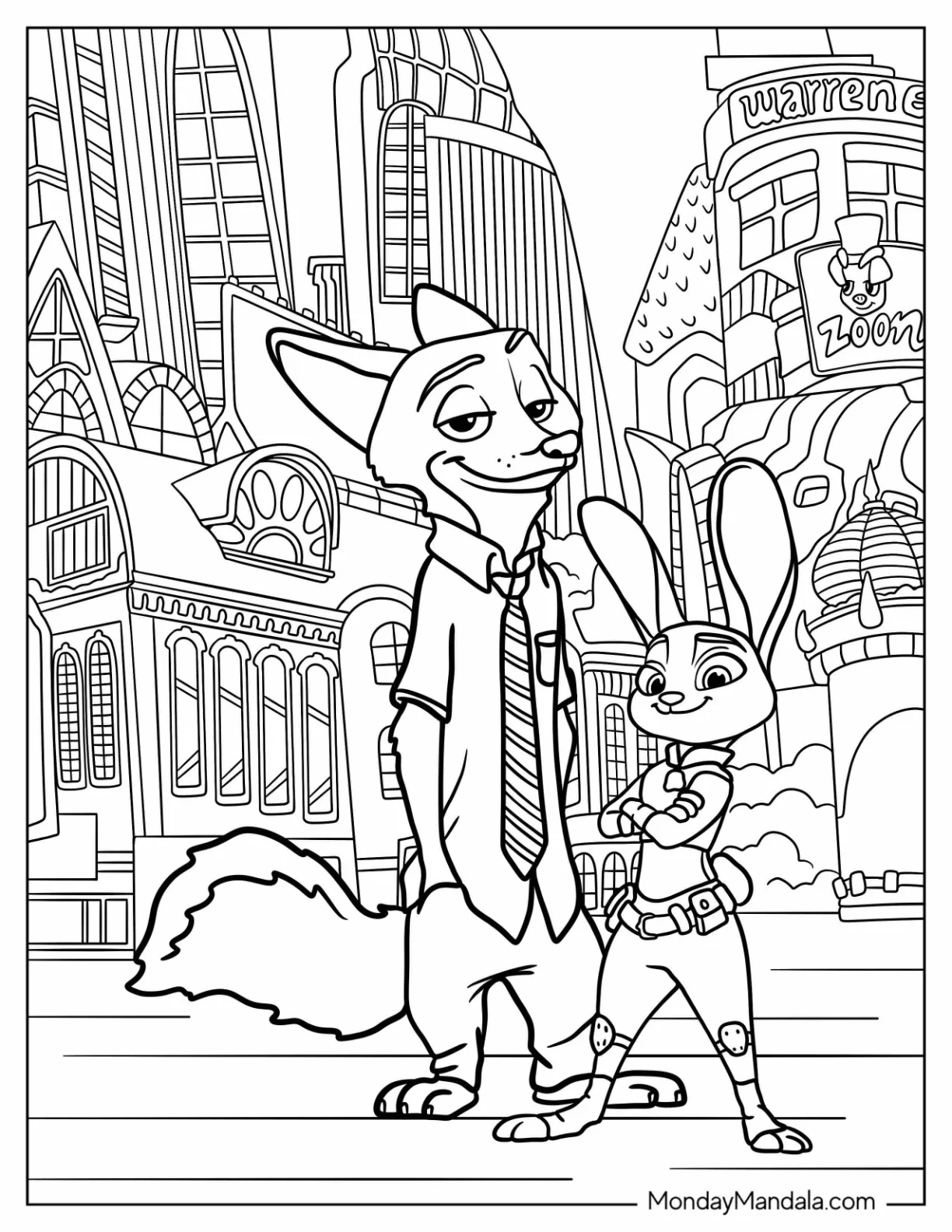 Zootopia Coloring Page Of Detailed Nick And Judy Smiling coloring page