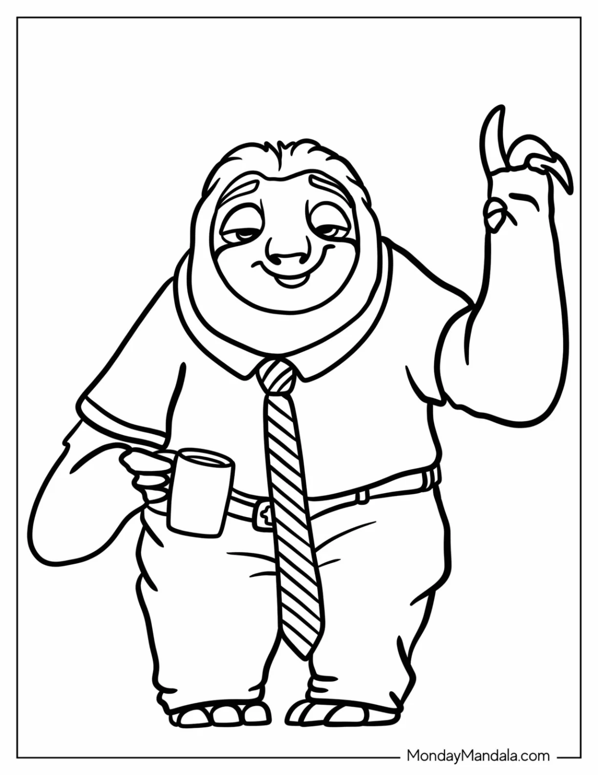 Zootopia Coloring Page Of Easy Outline Of Flash The Sloth For Kids coloring page