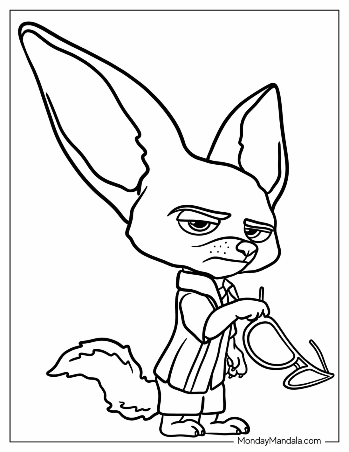 Zootopia Coloring Page Of Finnick Holding His Sunglasses coloring page