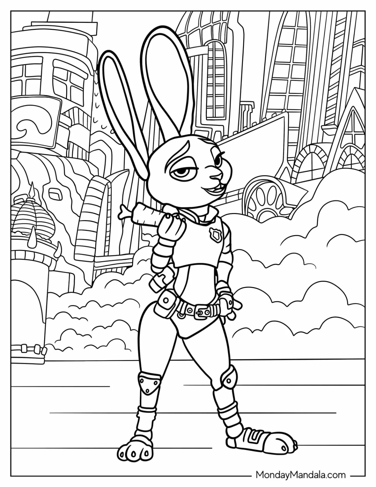 Zootopia Coloring Page Of Judy Hopps Holding A Carrot In Zootopia coloring page — printable line art