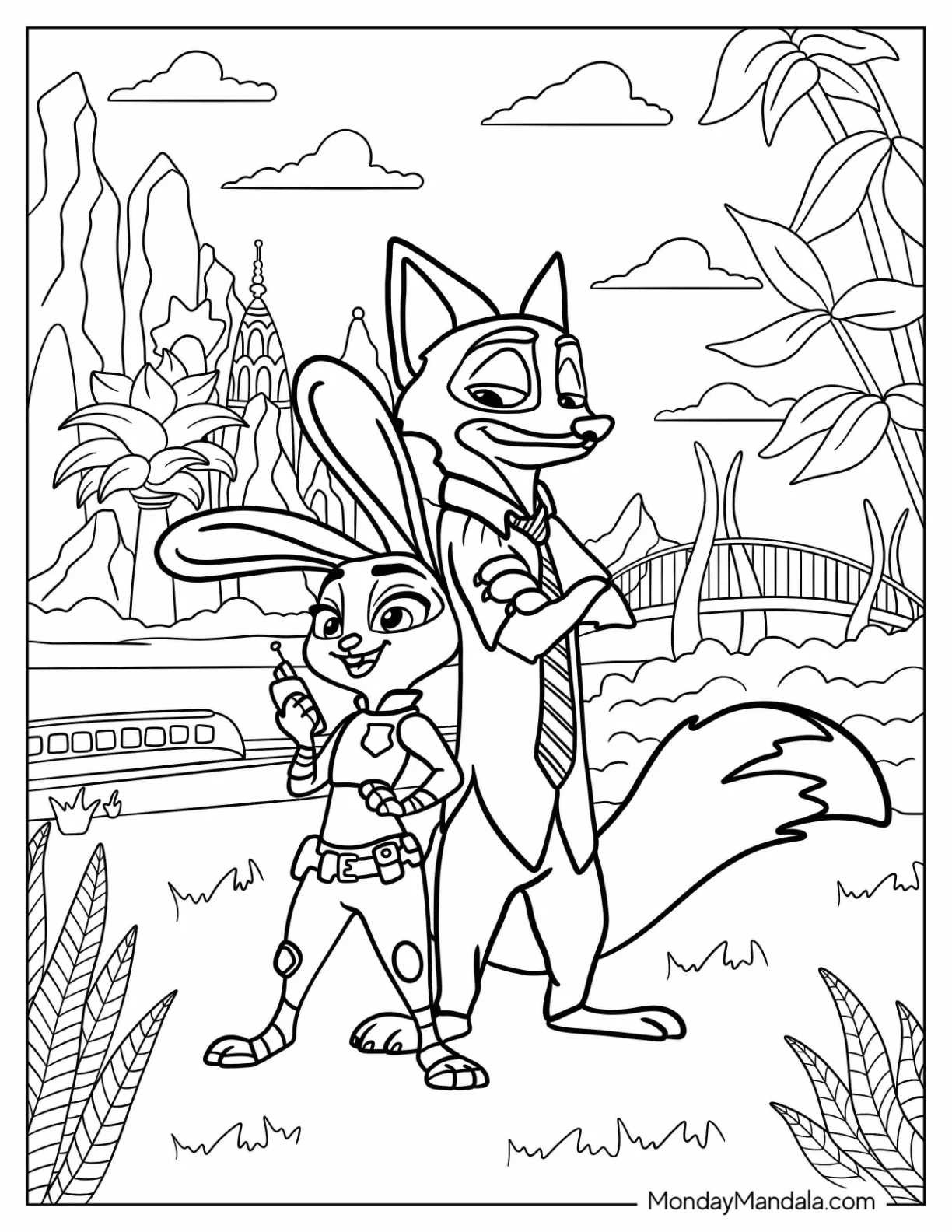 Zootopia Coloring Page Of Nick And Judy Standing Back To Back Zootopia coloring page
