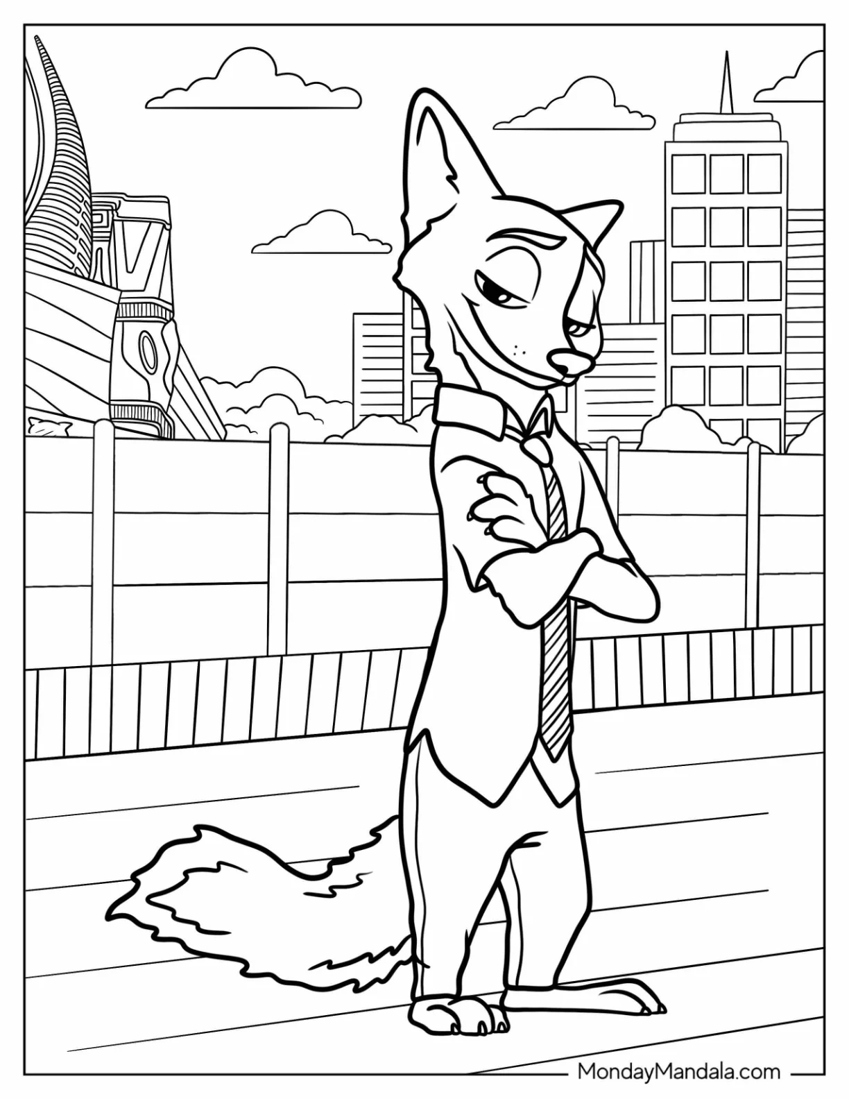Zootopia Coloring Page Of Nick Wilde With His Arms Crossed coloring page
