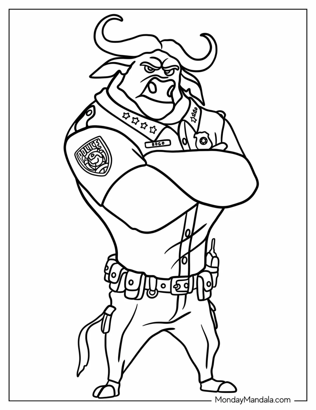 Zootopia Coloring Page Of Scary Chief Bogo Outline coloring page