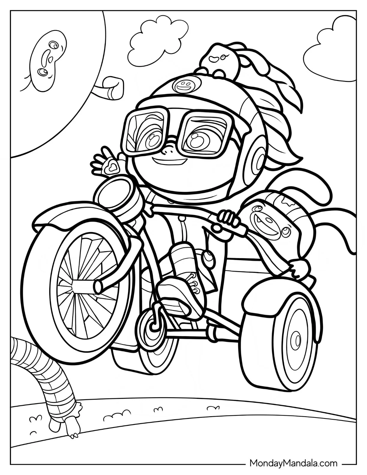 Abby Hatcher Coloring Page Of Bozzly Riding Tricycle coloring page