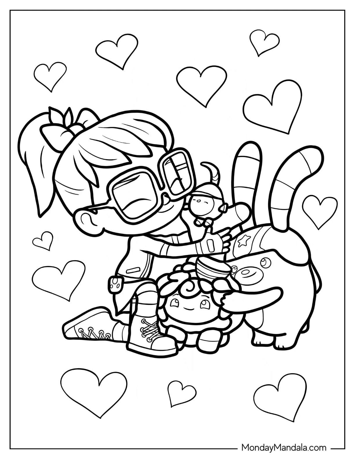 Abby Hatcher Coloring Page Of Hugging Bozzly, Teeny Terry, And Otis For Kids coloring page