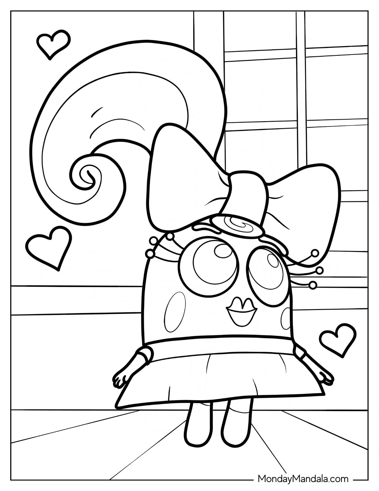 Abby Hatcher Coloring Page Of Kawaii Harriet Boufant With Hearts For Kids coloring page — printable line art