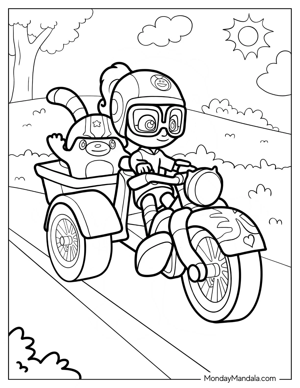 Abby Hatcher Coloring Page Of Riding Her Tricycle With Bozzly coloring page