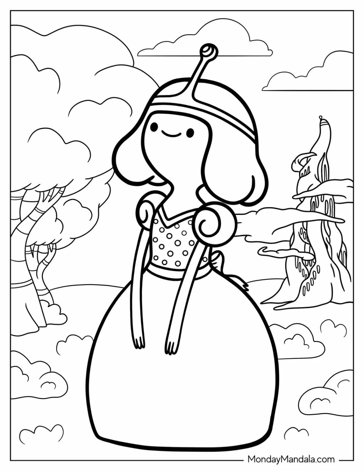 Adventure Time Coloring Page Of Cute Princess Bubblegum In Gown coloring page