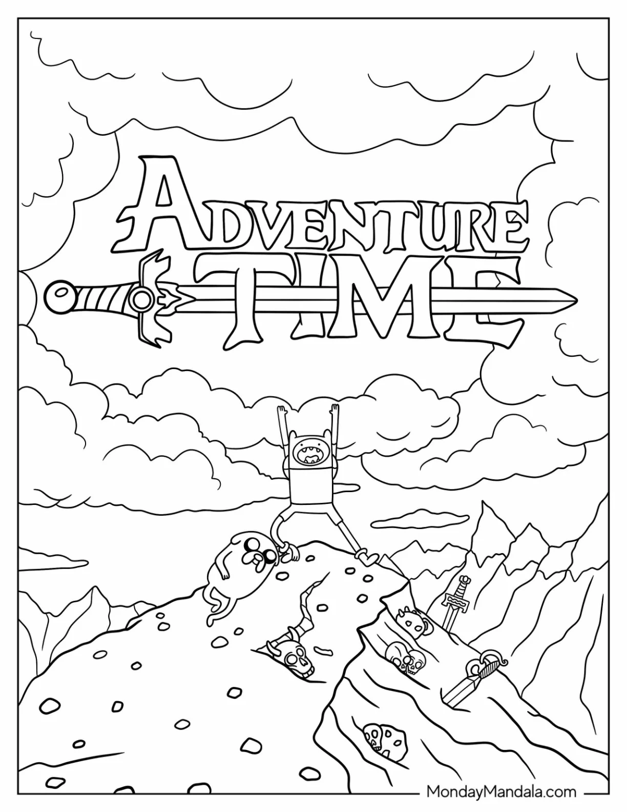 Adventure Time Coloring Page Of Finn And Jake On Cliff coloring page