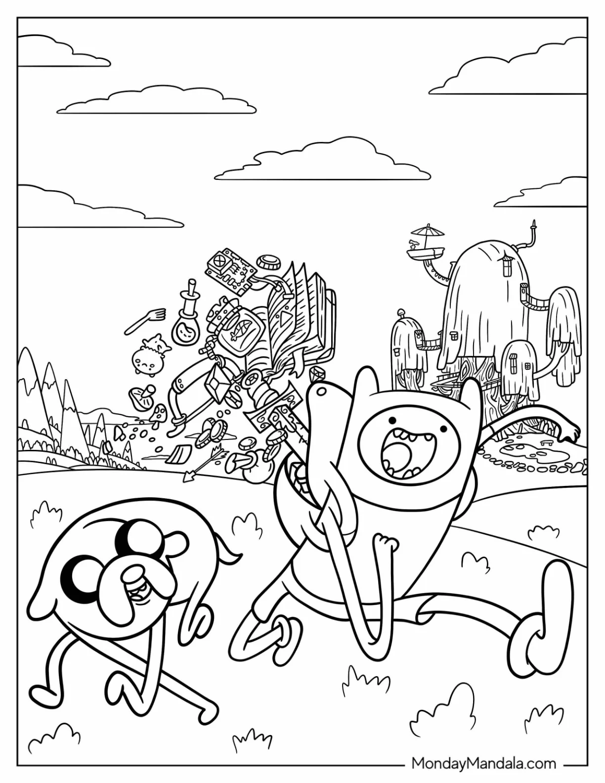 Adventure Time Coloring Page Of Finn And Jake Running Away coloring page