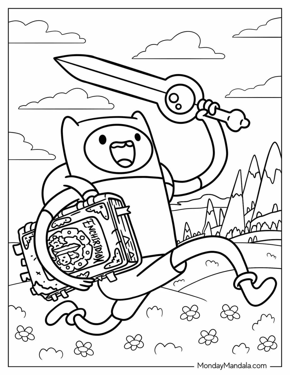 Adventure Time Coloring Page Of Finn Running With The Sword And The Enchiridion coloring page