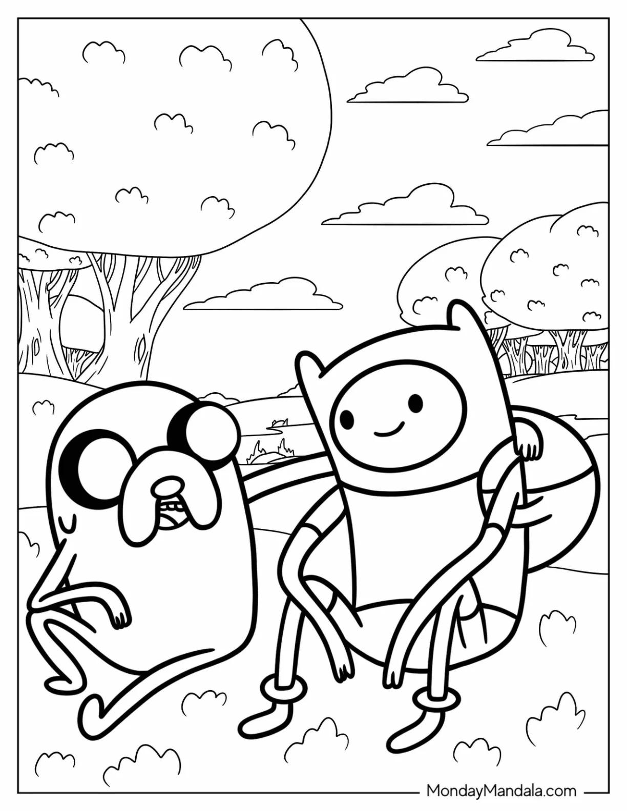 Adventure Time Coloring Page Of Jake The Dog With His Arm Around Finn coloring page — printable line art