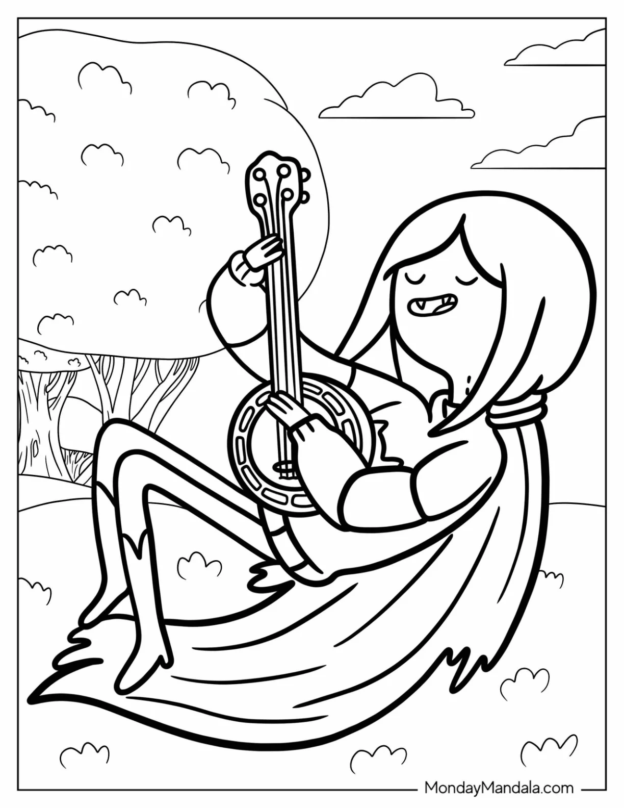 Adventure Time Coloring Page Of Marceline The Vampire Queen Playing Banjo coloring page — printable line art