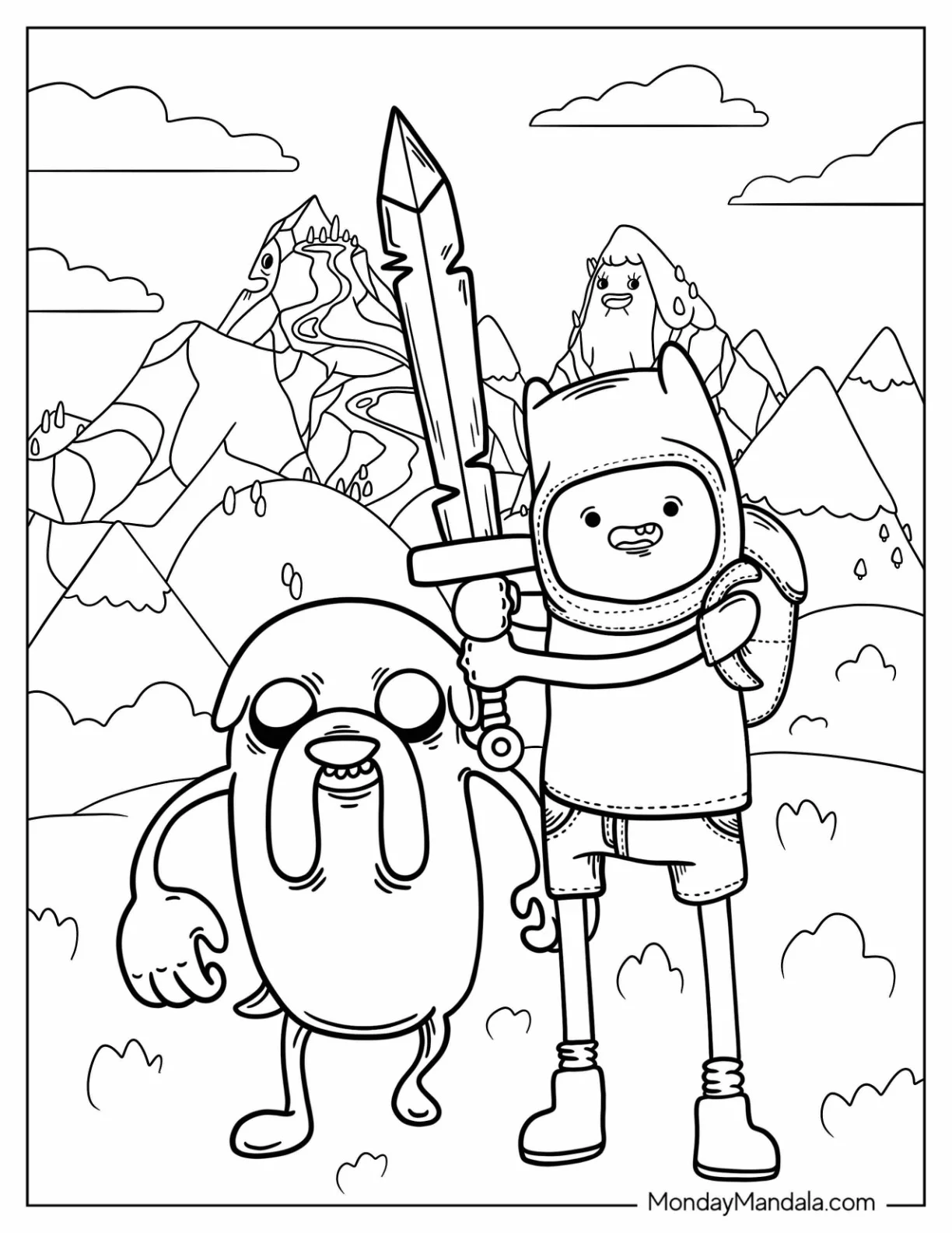 Detailed Adventure Time Coloring Page OfFinn With Sword And Jake coloring page