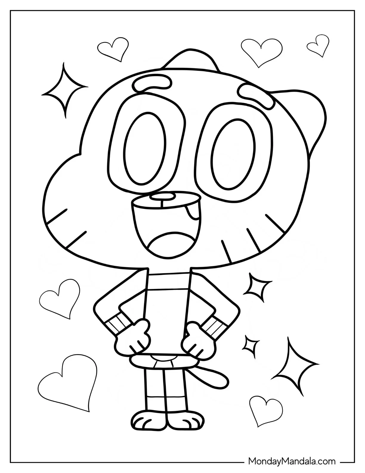 The Amazing World Of Gumball Coloring Page Of Cute Gumball Watterson Smiling For Kids coloring page — printable line art