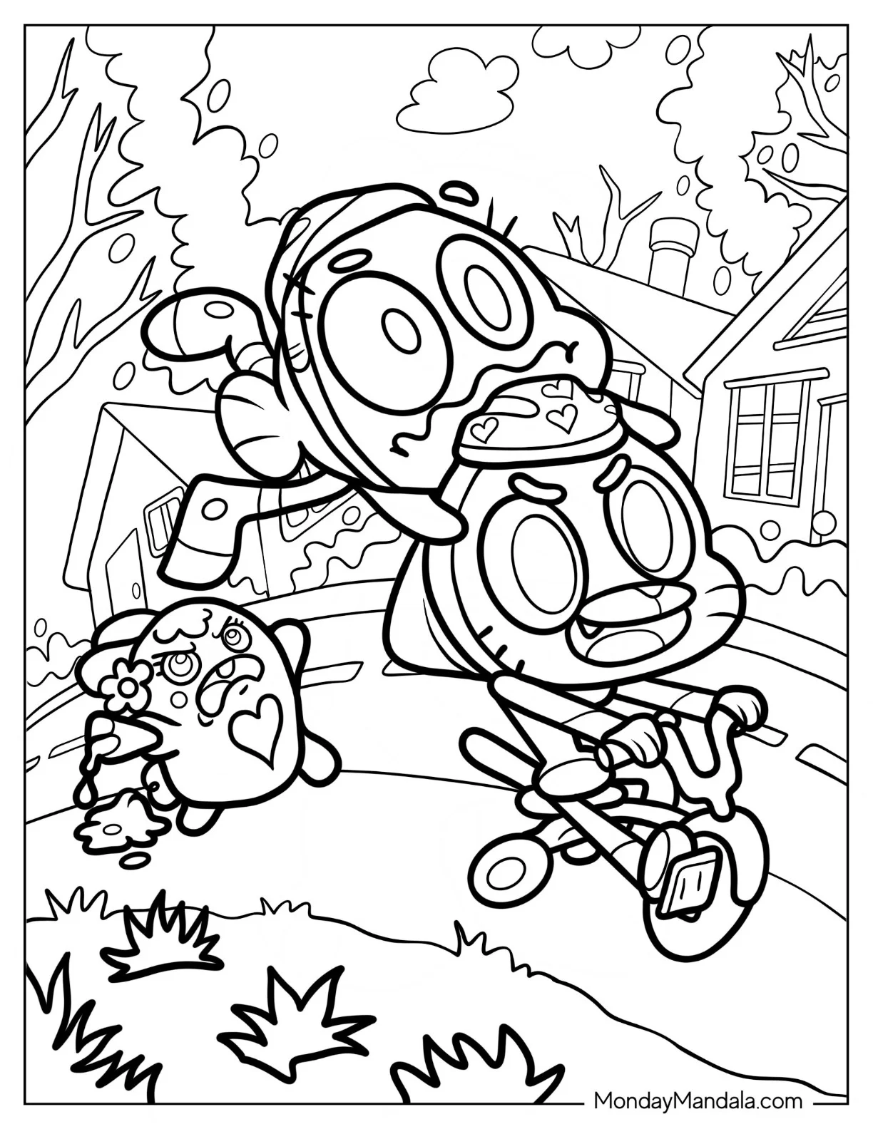 The Amazing World Of Gumball Coloring Page Of Scared Darwin Clinging To Gumball On Bicycle coloring page