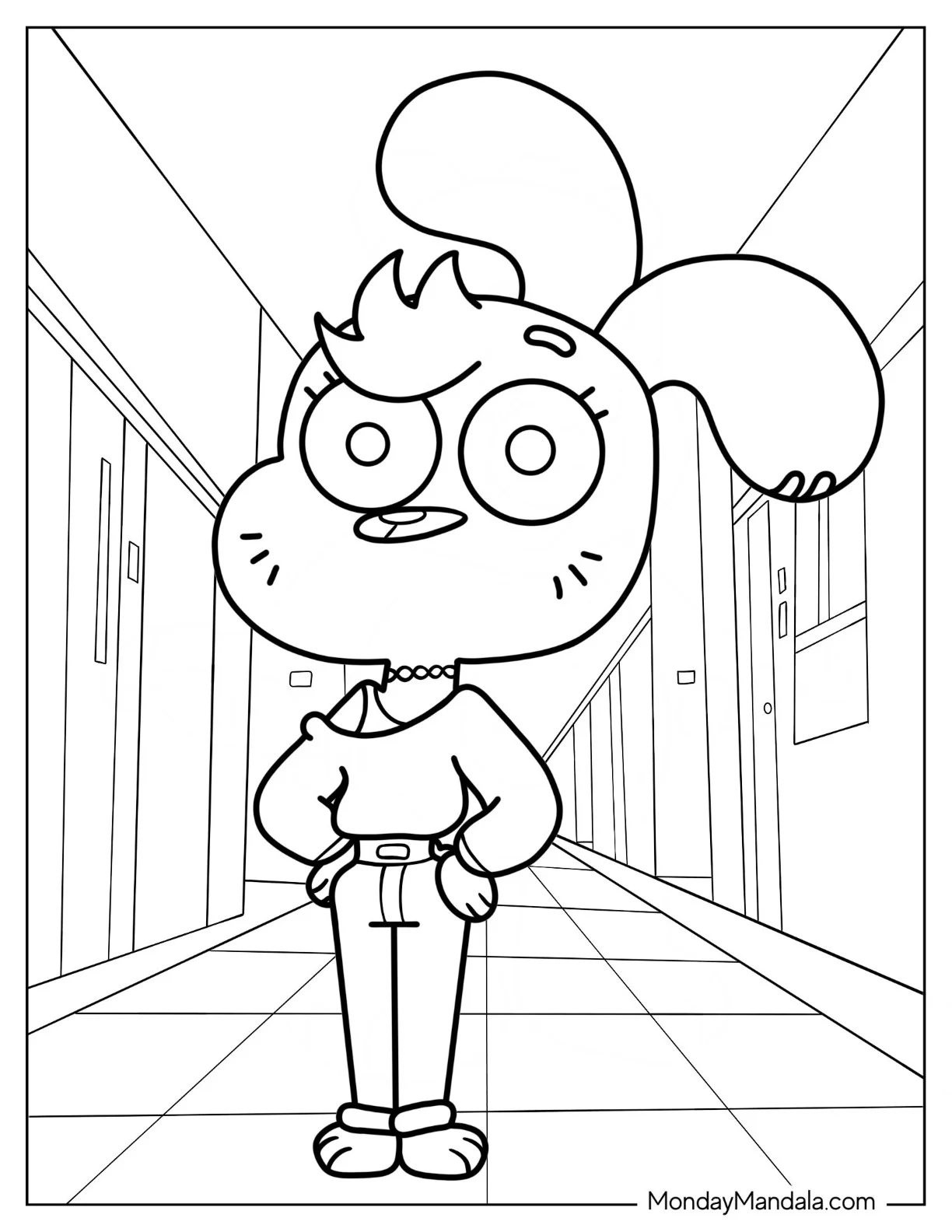 The Amazing World Of Gumball Coloring Page Of Simple Peggy Watterson In School Corridor coloring page