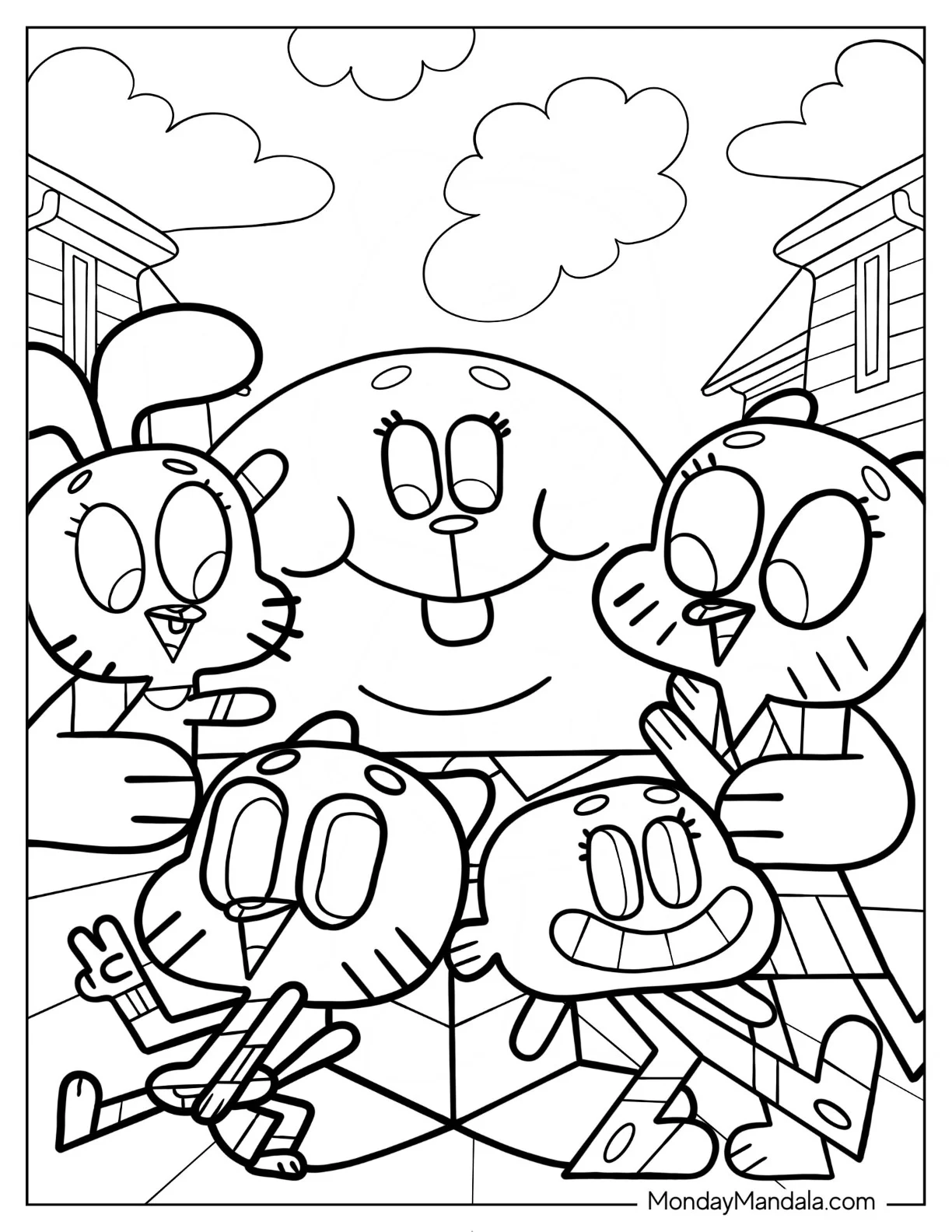 The Amazing World Of Gumball Coloring Page Of With Richard, Nicole, Darwin, And Anais coloring page