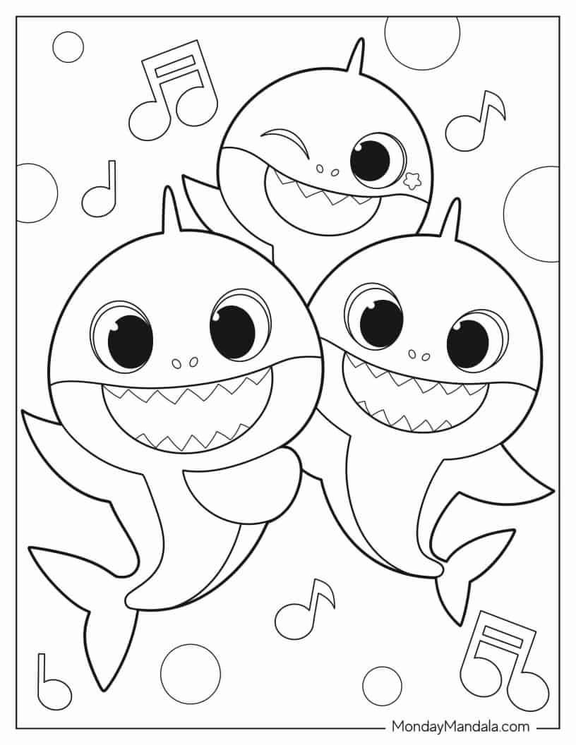Baby Shark With Daddy And Mommy Shark Coloring In coloring page