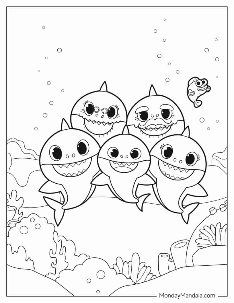 Coloring Sheet Of Baby Shark Family With William coloring page